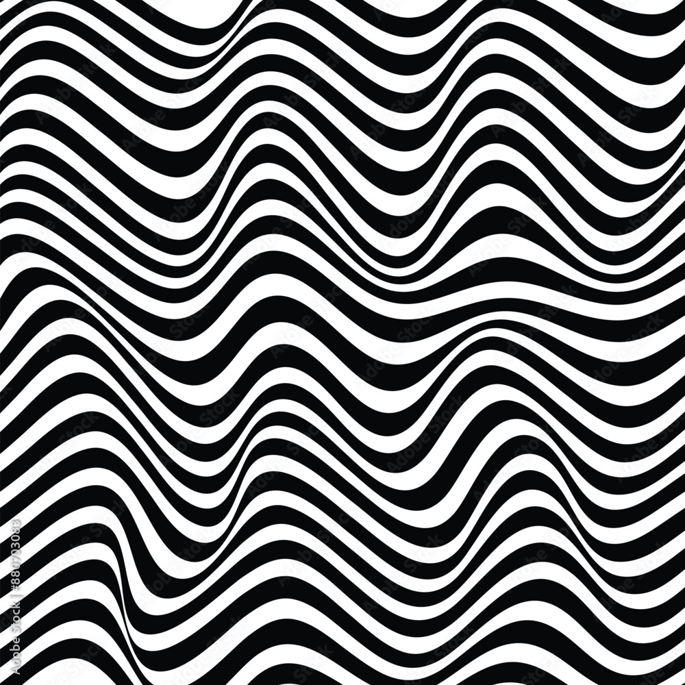 Poster texture with wavy, curves lines. optical art background. monochrome wave lines background