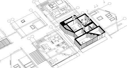 house traditional architecture plan 3d illustration	
