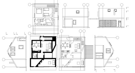 house traditional architecture plan 3d illustration	
