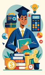 Graduate Student Calculating Student Loan, Education Budget, University Expenses, Debt Payoff, and Scholarship Payments