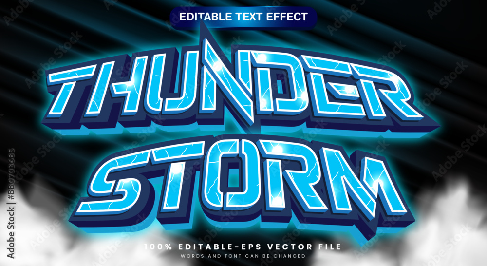 Poster thunder storm 3d editable text effect template with thunder pattern