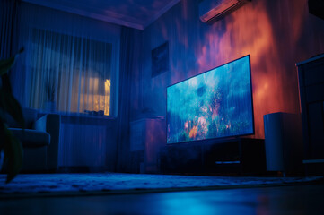 Naklejka premium 暗闇の中で輝くテレビのモニター