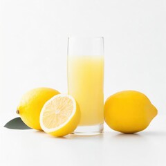 Lemon fruit juice in a glass isolated on white background