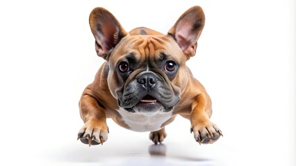 Obraz premium Adorable and playful French Bulldog mid-air with a curious expression