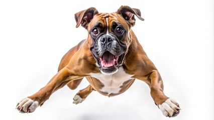 Obraz premium Playful Boxer Dog Leaping with Excitement in Mid-Air