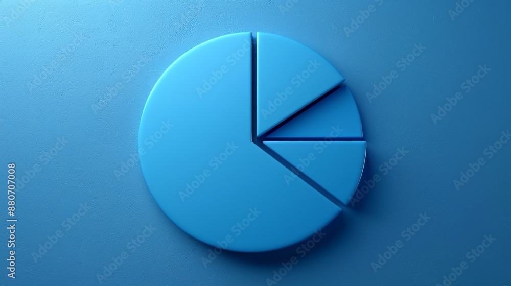Poster minimalist 3d illustration of a pie chart with different sections in blue color.