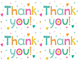 Vector seamless pattern design with Thank you lettering. Colorful concept for gift wrap and other