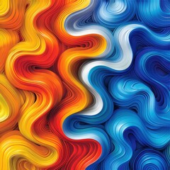 Fototapeta premium Vibrant abstract swirl pattern with red, orange, yellow, blue, and white gradients, blending together in a fluid and dynamic design.