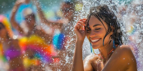 water festival, splash festival, beautiful girl, female, enjoy moment, colorful