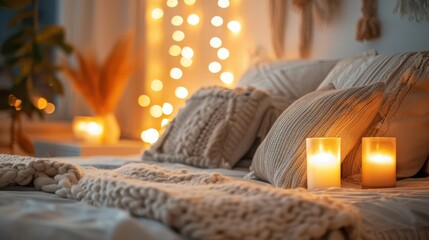 Obraz premium soft pillows, warm lighting, affection, cozy bedroom, intimate touch, loving moments