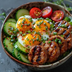 High-Quality Keto Bowl with Sausages and Boiled Eggs
