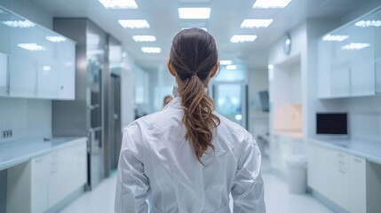 Back view of a scientist in a modern laboratory