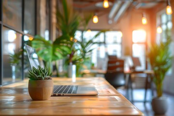 Serene Office Interior, blurred, gentle, lighting, work