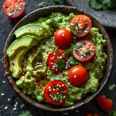 Delicious Mexican Guacamole with Cherry Tomatoes and Herbs