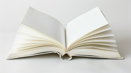 Fototapeta premium Close view of an open white book on a white surface