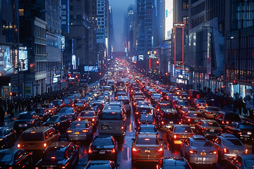 traffic jam, rush hour in big modern city