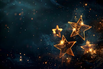 Radiant Golden Stars on Dark Background, Three, Golden Stars, Dark Background, Elegant