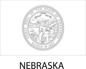 Nebraska Flag, United States Flags, Black and White Image, Vector Image, Editable illustration, Geography, Learn US Flags