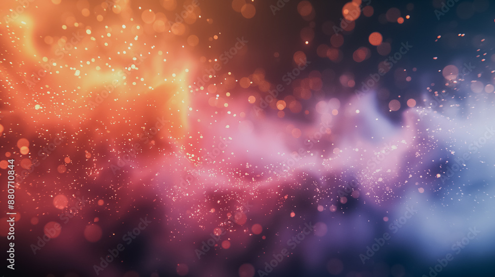 Poster a colorful, abstract background with a lot of sparkles. the background is a mix of red, orange, and 