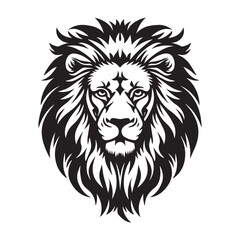 Simple lion head logo design, black vector illustration on white background