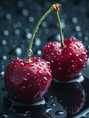 Close-up of Cherry Slices with Water Droplets for High-Resolution Photography