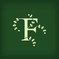Premium leaf typography, Letter F Initials Logo. Symbol icon design. Unique leaf combination. Flat Vector Design.