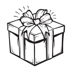 Simple lovely gift box doodle icon, black vector illustration on white background