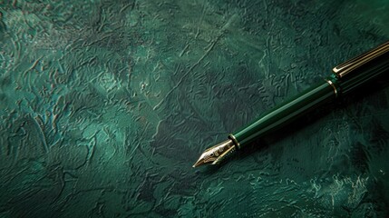 Small green writing utensil on green and black backdrop