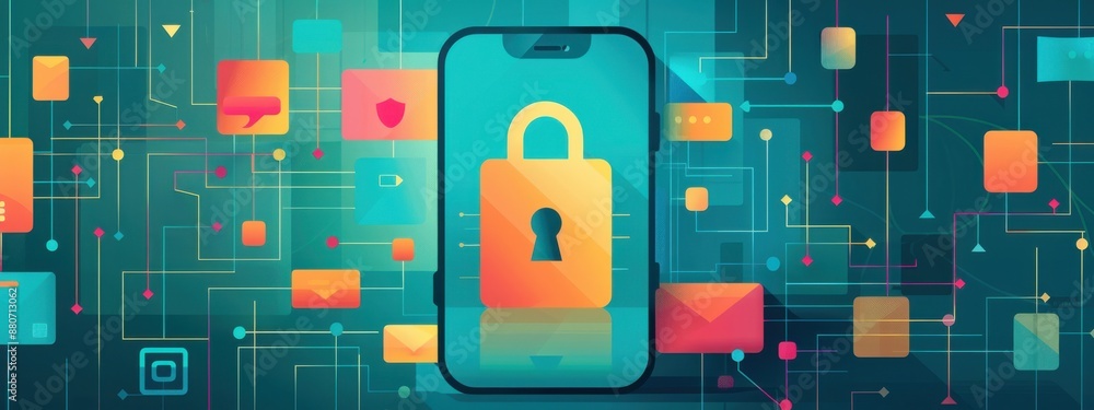 Poster graphics representing the role of security in mobile applications, with an emphasis on safe user int