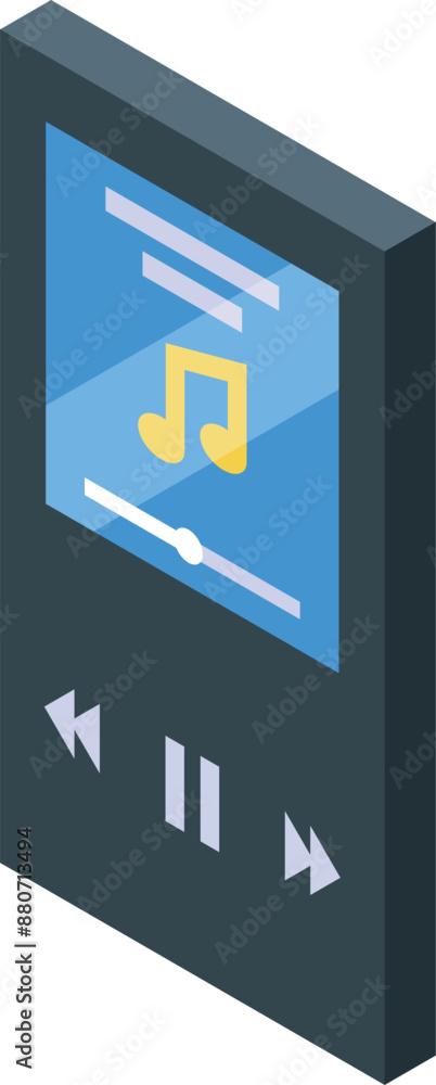 Poster isometric modern music player displaying and playing an audio track