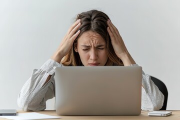 Stressed Woman Working on Laptop