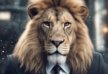 Fototapeta premium beautiful portrait illustration suit bow animal cool artwork black collar character art hand baby lion beauty drawn