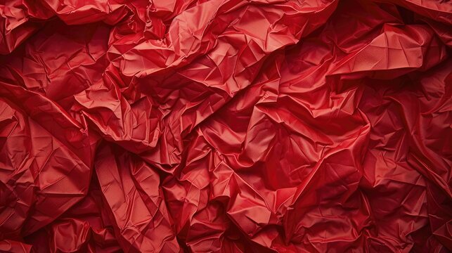 Red wrinkled background with crumpled taffeta