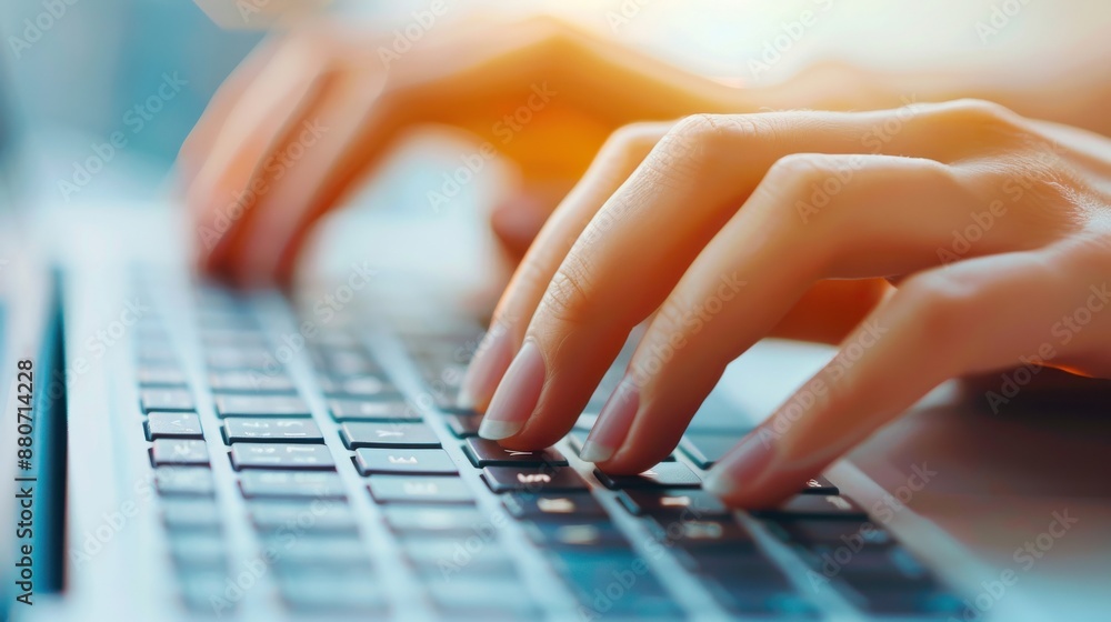 Poster hands typing on a keyboard with digital encryption symbols, encryption, secure data storage