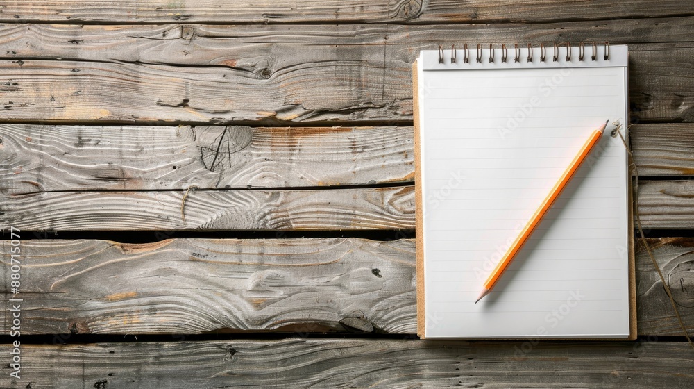 Poster top view of notepad pencil and pen on wooden table with space for notes high quality image