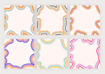 Colorful square for social media groovy banners with wavy lines
