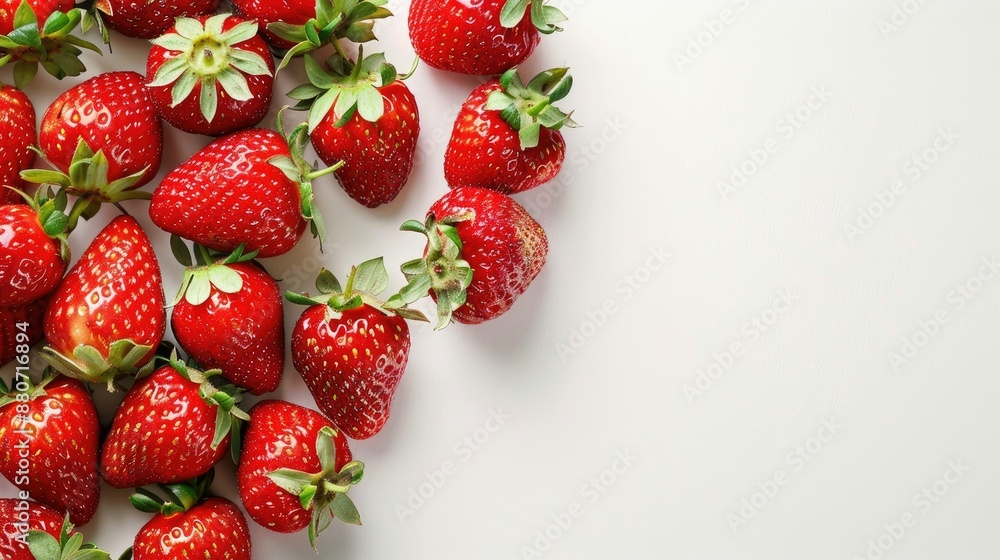 Poster strawberries group on white background with text space