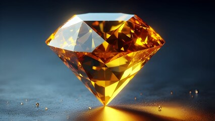 abstract shiny bright big transparent yellow diamond gemstone in an abstract dark fantasy background
