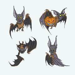 Pack of bat vector images with various positions and expressions