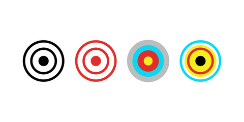 Shooting range paper targets. Round target with divisions, marks and numbers. Archery, gun shooting practise and training, sport competition and hunting. Bullseye and aim. Vector illustration