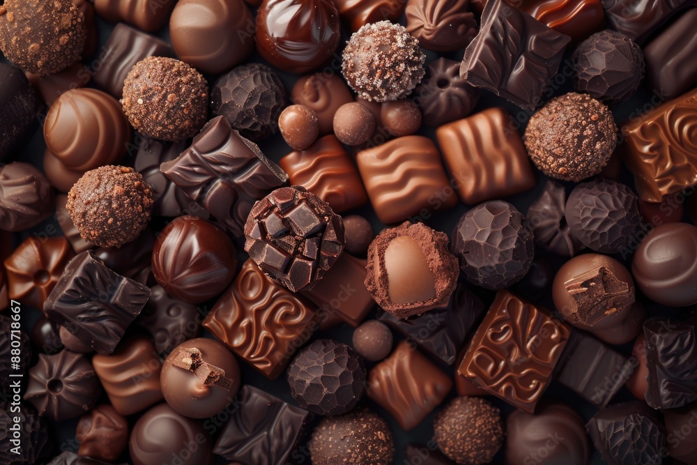 Poster a pile of chocolates stacked on top of each other, perfect for display or gift giving