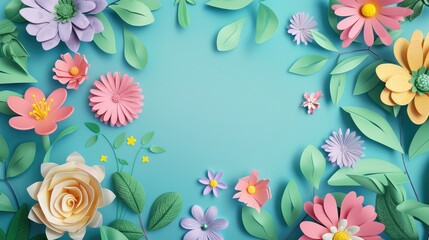 Spring themed top view of a greeting card template
