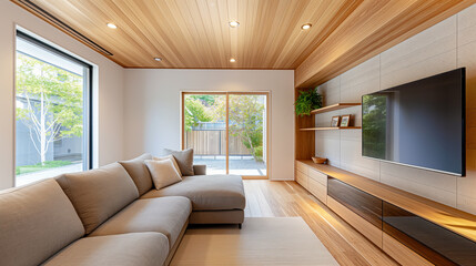 温かみある木を基調としたモダンなリビングルームのインテリア｜日本の住宅	