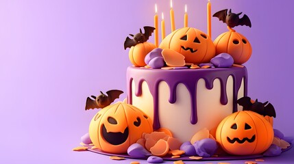 Halloween Pumpkin Cake with Bats.