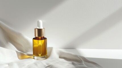 Naklejka premium Skincare concept with dropper bottle natural lighting white background