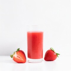 Strawberry fruit juice in a glass isolated on white background