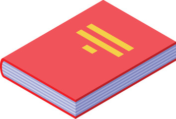 Closed red book with lines on cover lying on white background