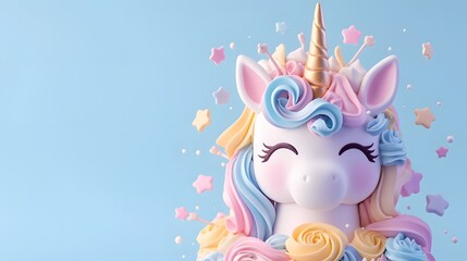 Naklejka premium Cute Unicorn Cake with Pastel Colors.