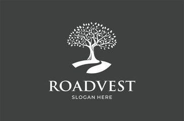 tree with road logo. investation business icon.