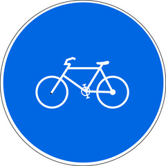Round blue and white colored road sign bicycle lane ahead. Illustration made July 11th, 2024, Zurich, Switzerland.